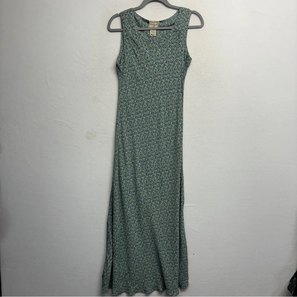 VTG April Cornell Bias Cut‎ Floral Tank Maxi Dress Blue M Rayon